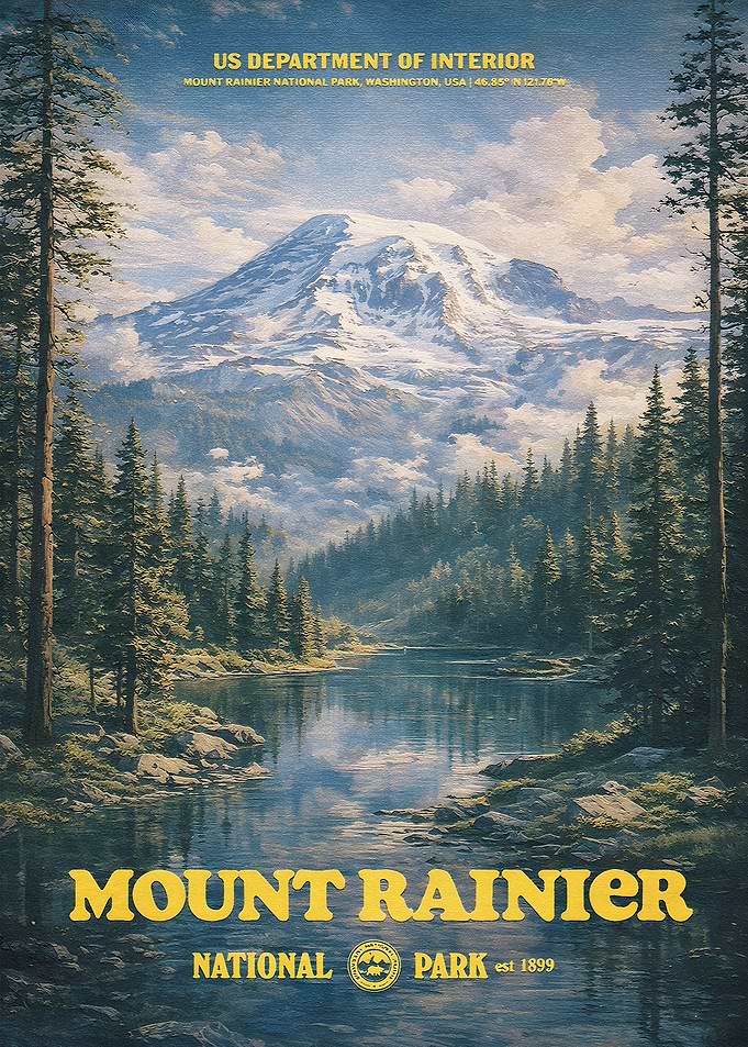 Mount Rainier National Park Vintage Poster
