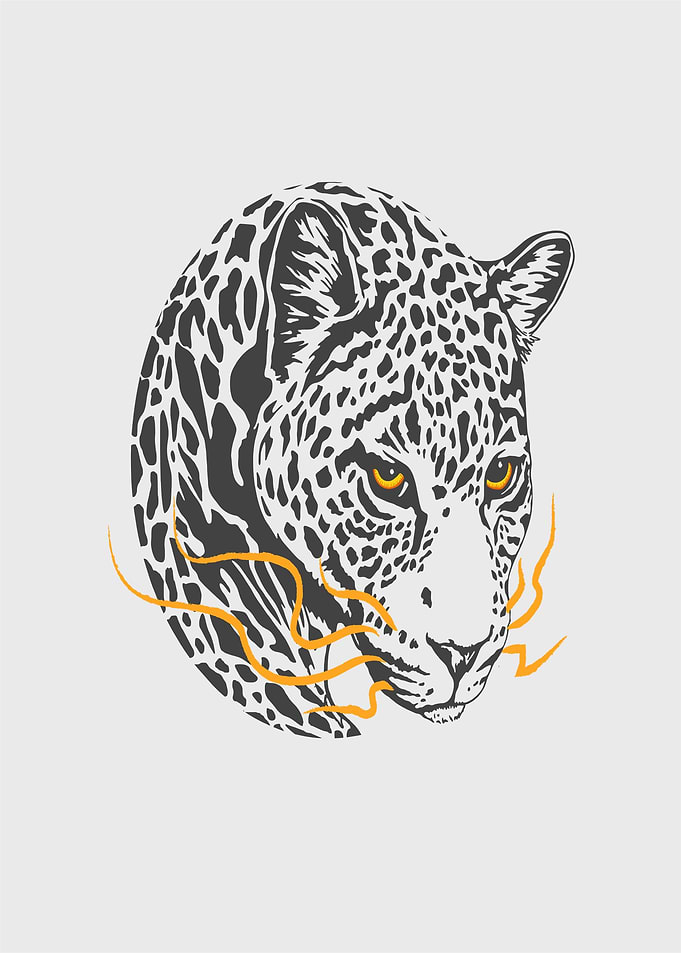 Leopard Head with Orange Swirls