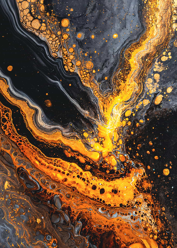 Abstract Gold Black Liquid Art