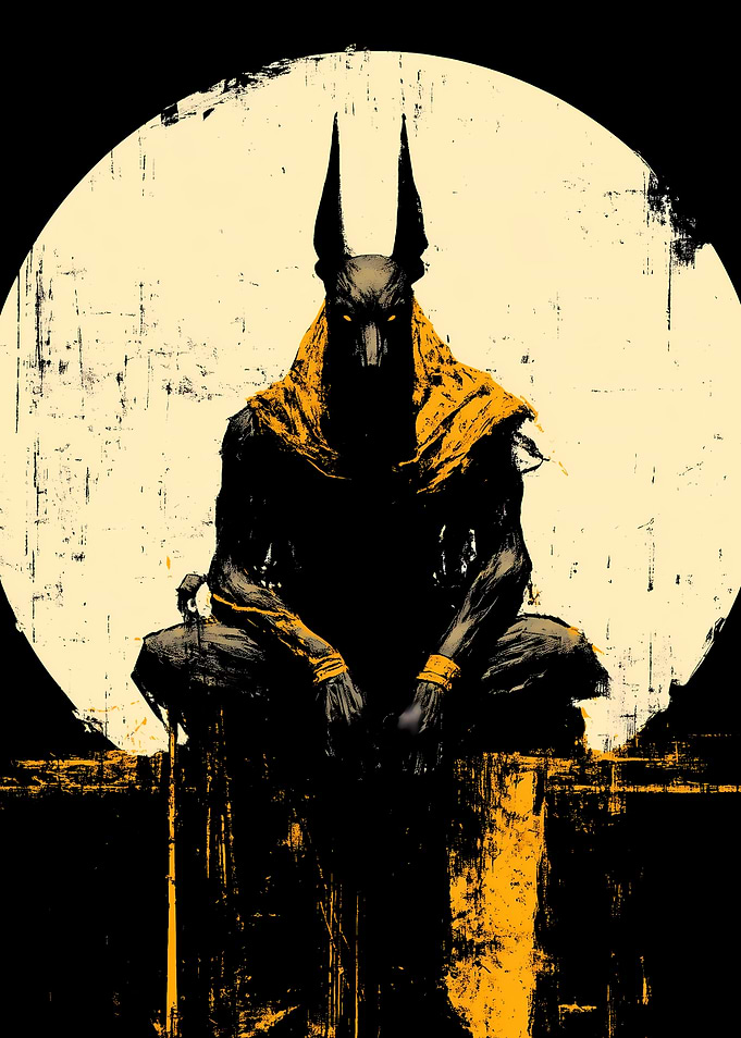 Anubis Sitting in Front of Moon