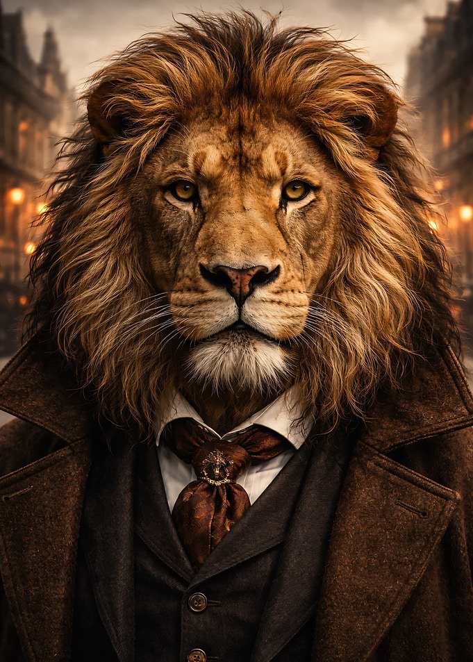 Anthropomorphic Lion in Victorian Attire