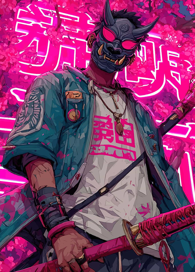 Cyberpunk Oni Mask Samurai