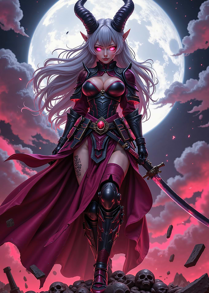 Sexy Anime Devil Girl Under the Moon