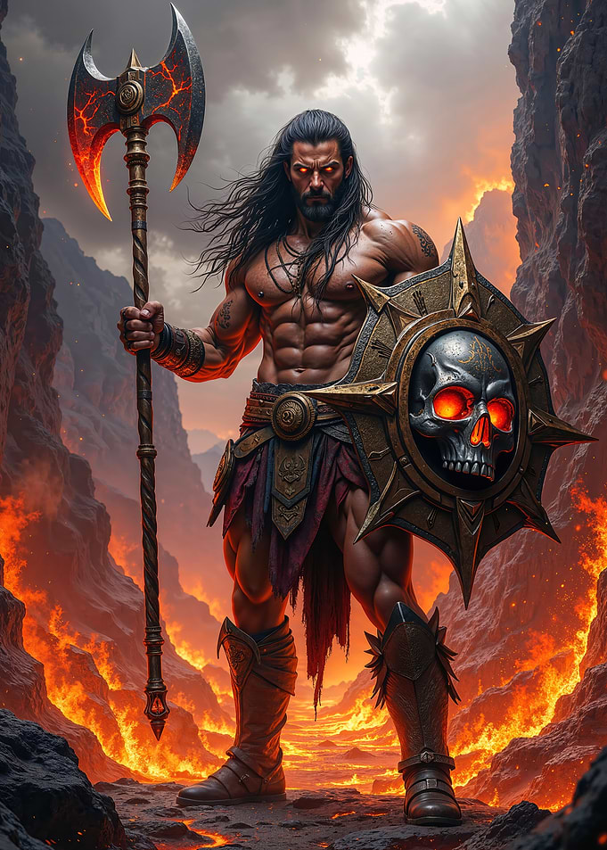 Fantasy Warrior in a Lava Landscape