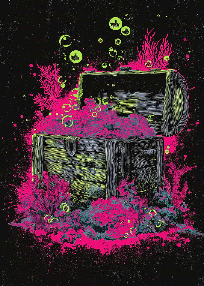 Underwater Treasure Chest with Coral