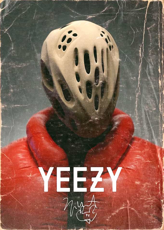 Kanye West with Yeezy Mask Retro Poster