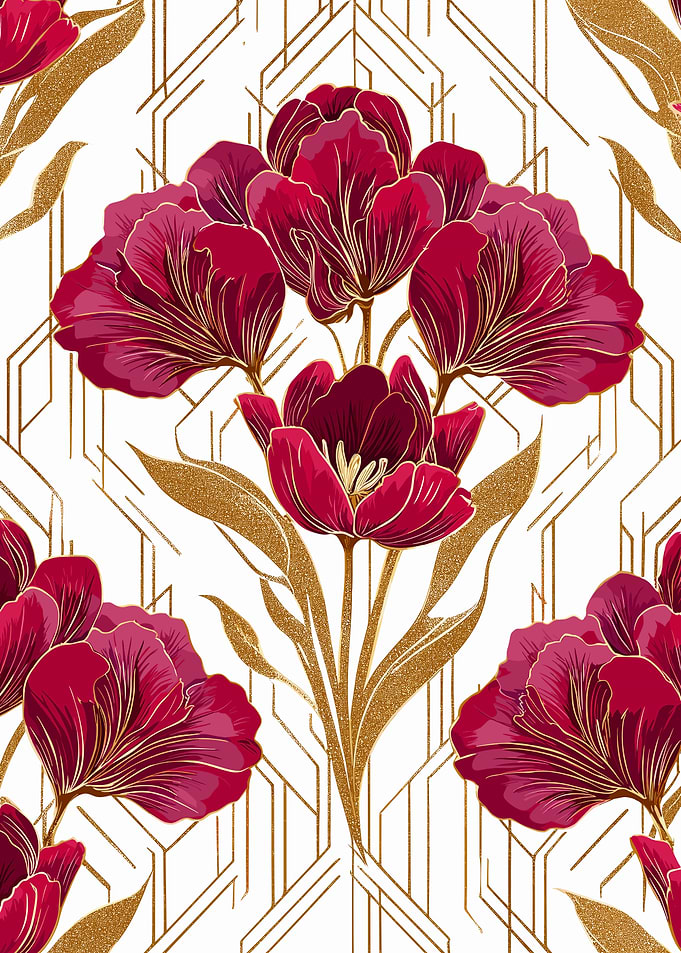 Art Deco Floral Pattern with Tulips