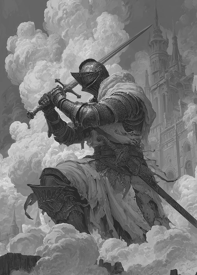 Grayscale Medieval Knight Painting