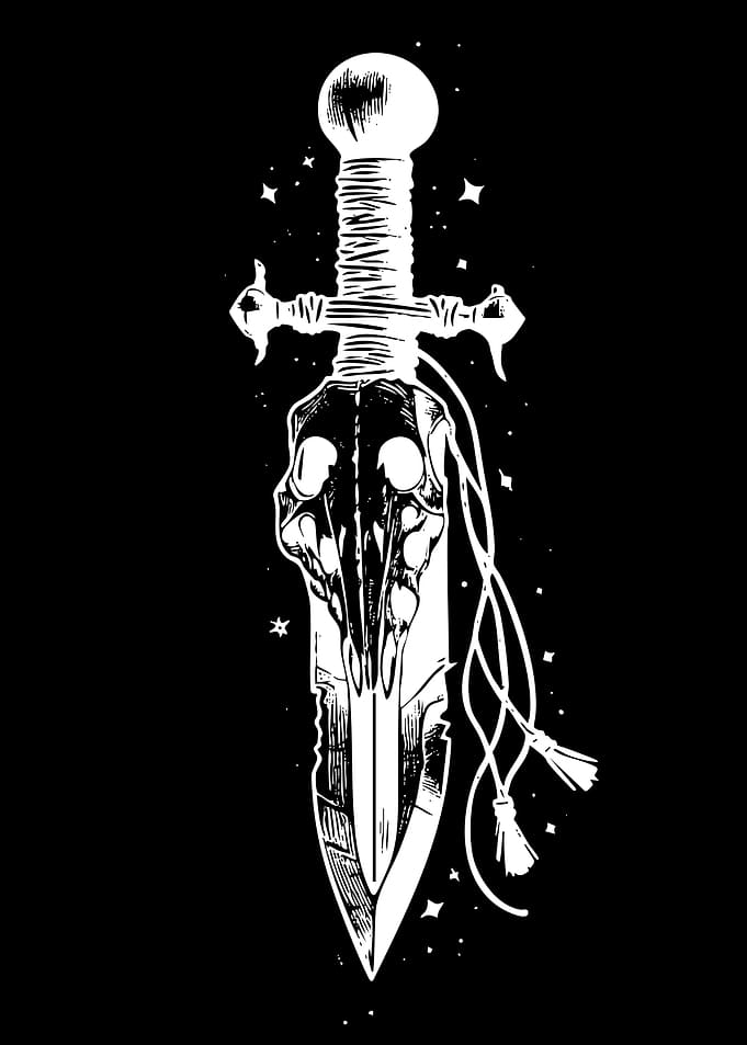 Fantasy Sword with Skull and Stars
