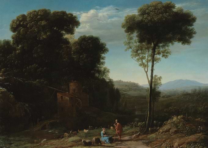 Pastoral Landscape with Figures and Mill