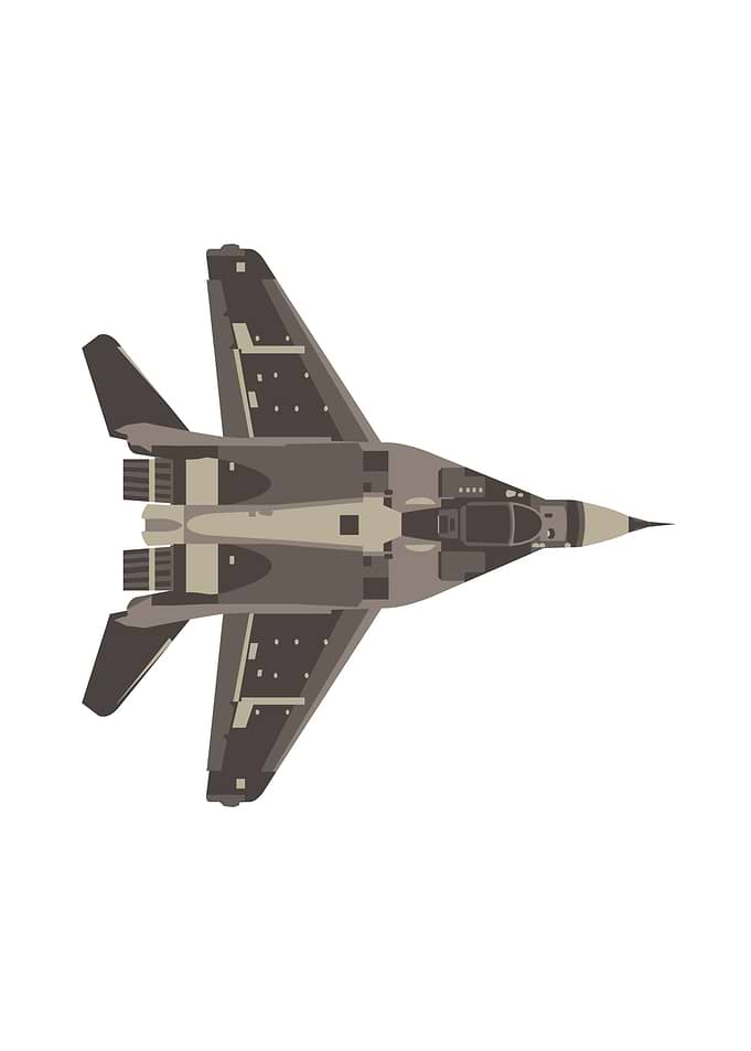 Top-down view of a fighter jet