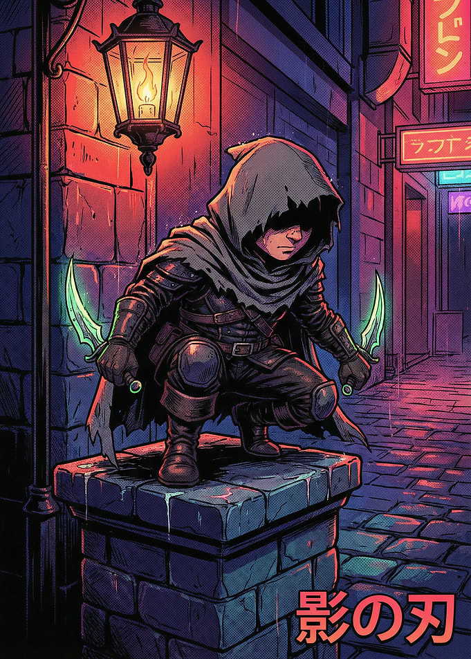 Pixel Art Assassin with Glowing Daggers