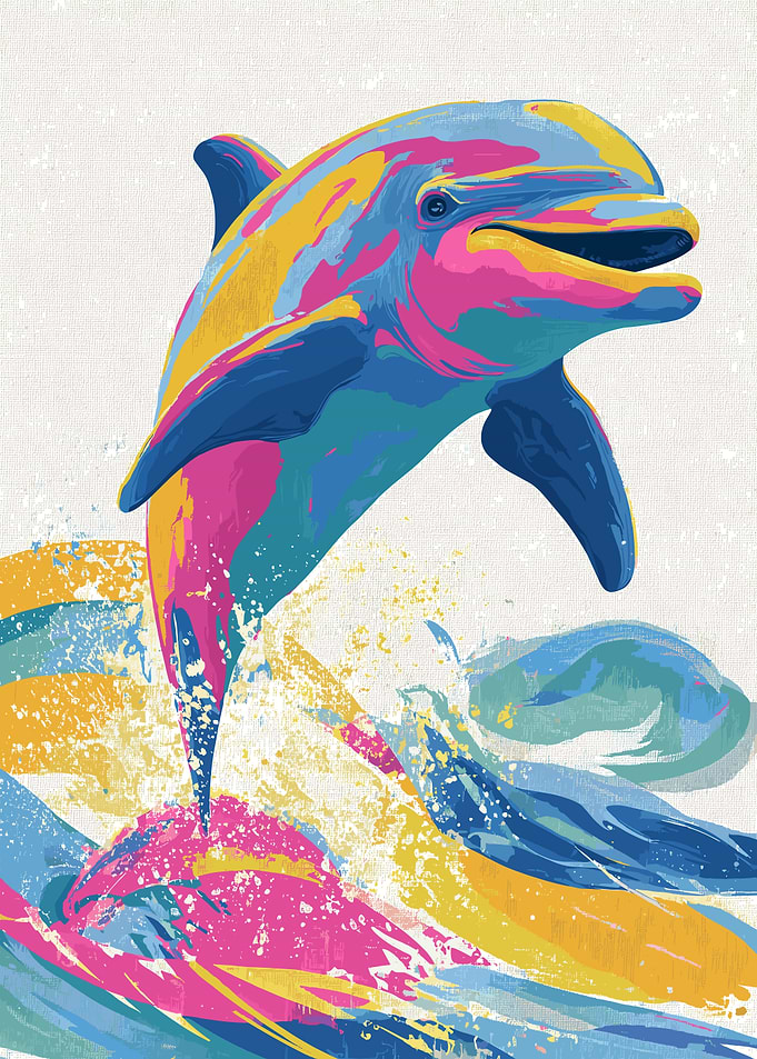 Colorful Dolphin Leaping Through Waves