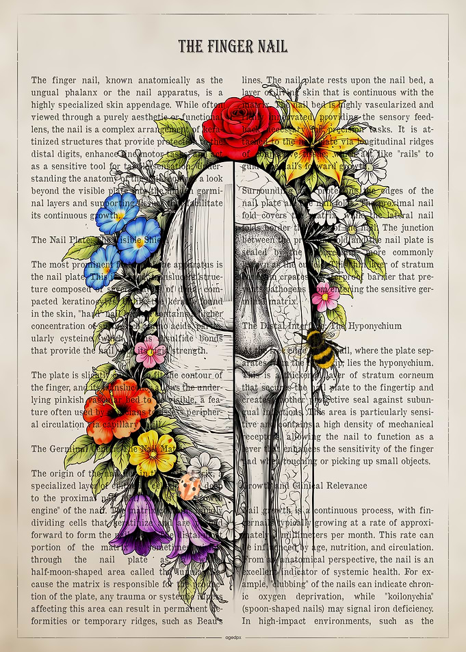 Anatomical Finger Nail with Flowers