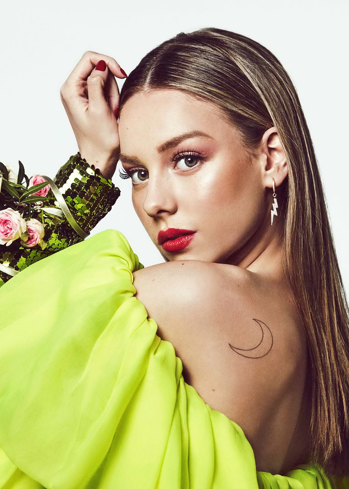 Ester Expósito with Moon Tattoo and Flowers