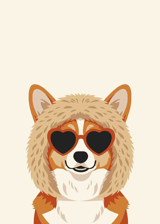 Corgi Dog Wearing Heart Sunglasses
