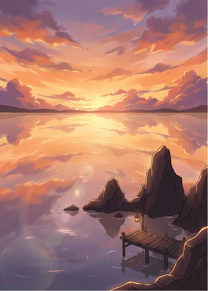 Serene Sunset Over Water with Dock