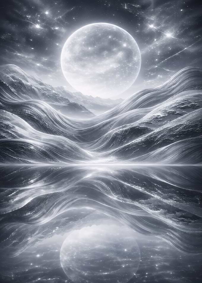 Surreal Moonlit Landscape Reflection