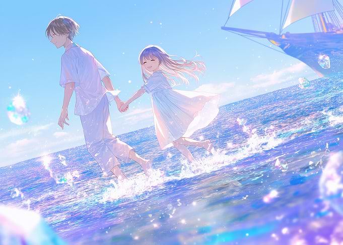 Couple running through the ocean