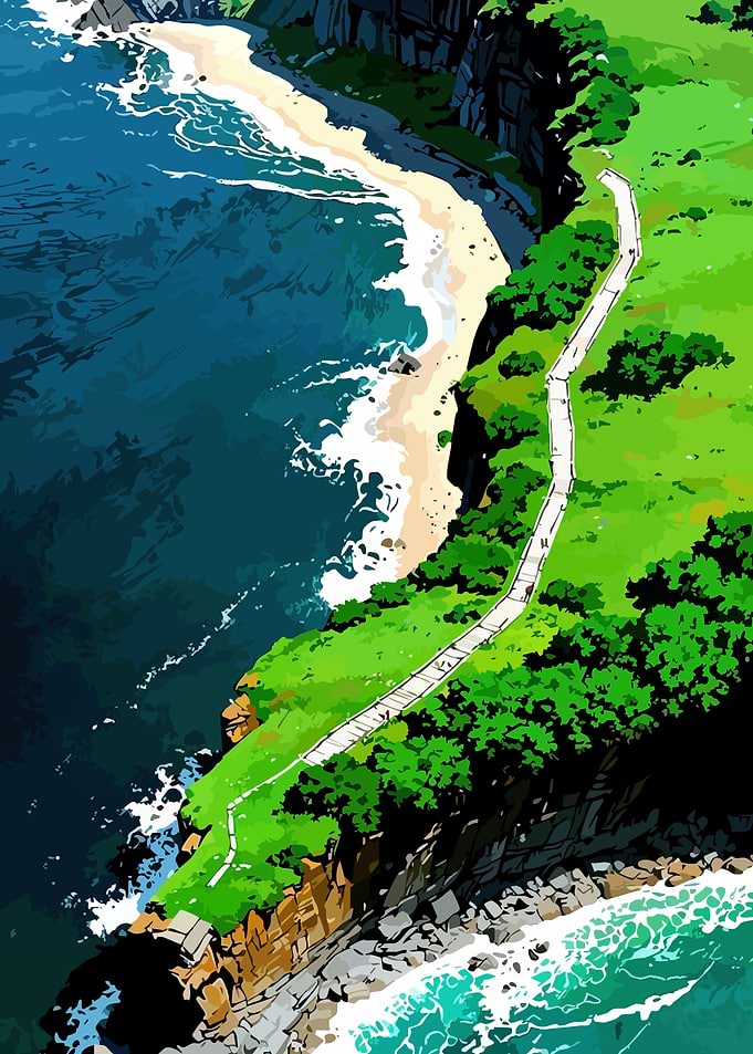 Coastal Path Overlooking Beach and Ocean