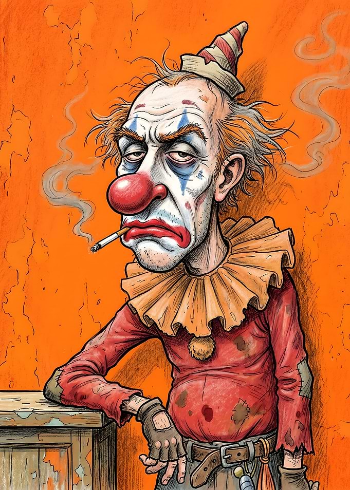 Sad Clown Smoking Cigarette