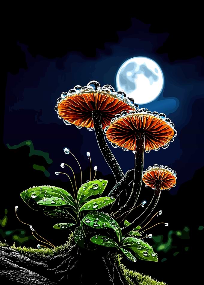 Enchanted Mushrooms Under the Moon