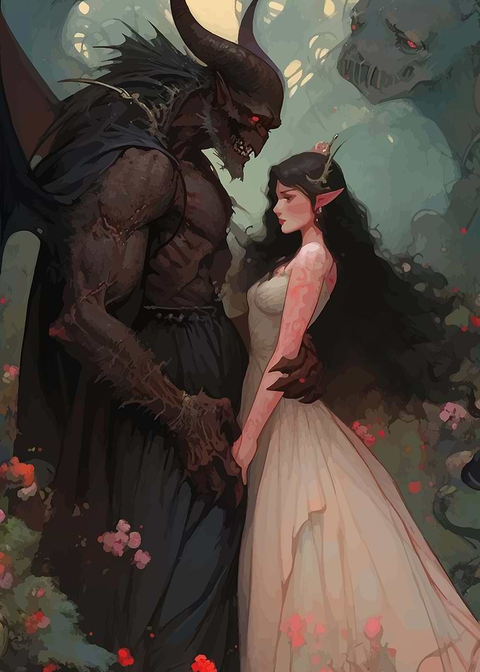 Demon and Elf Couple in Enchanted Forest