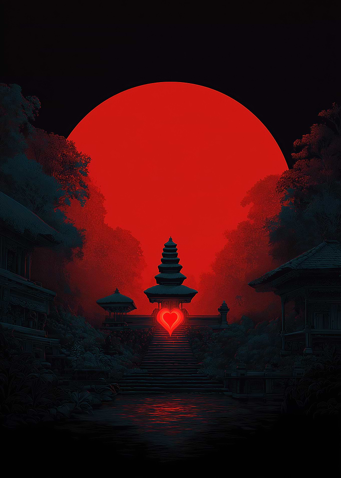 Mystical Temple with Glowing Heart
