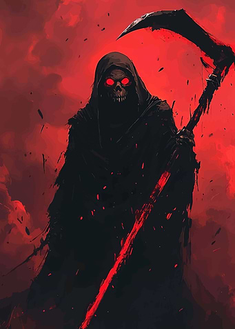 Grim Reaper with Red Eyes and Scythe