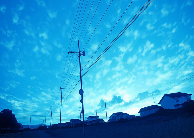 Power lines against a blue sky