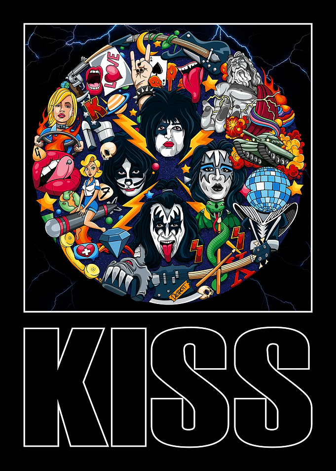 KISS Band Collage with Lightning