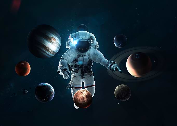 Astronaut and Planets in Space