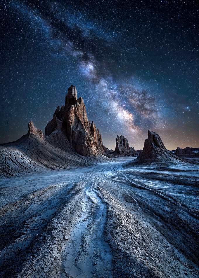 Milky Way Over Alien Landscape