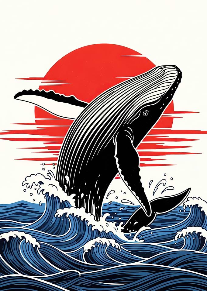 Humpback Whale Breaching at Sunset