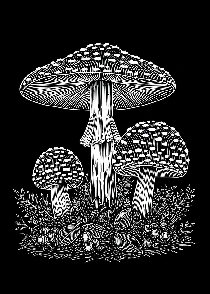 Black and White Mushroom Illustration