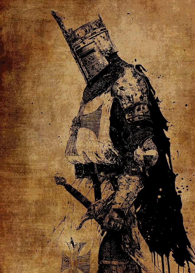 Knight with Sword on Grunge Background