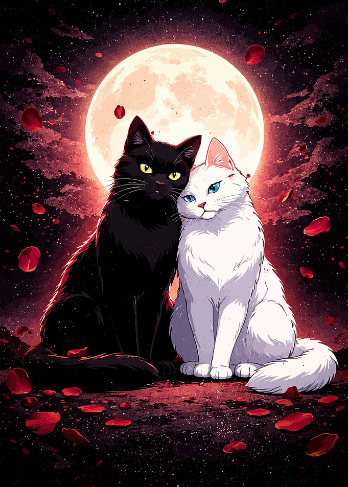 Romantic Cats Under the Moon