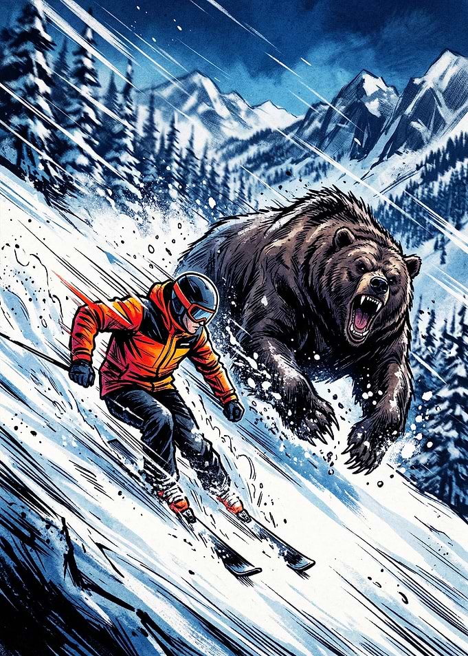 Skier pursued by a bear
