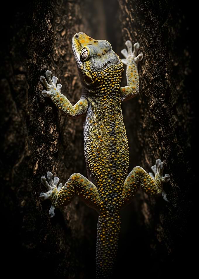 Tokay Gecko on Tree Bark