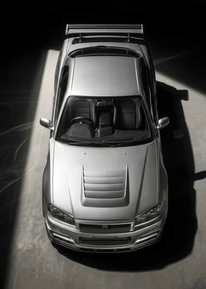 Silver Nissan Skyline R34 GT-R Top View poster
