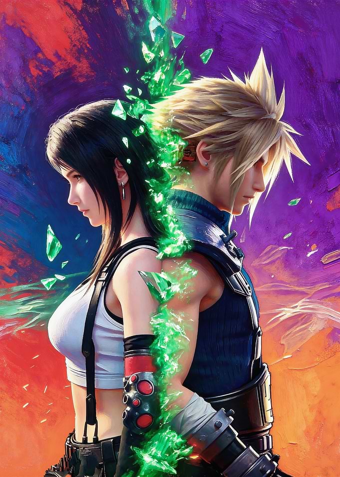 Cloud and Tifa with Green Crystals