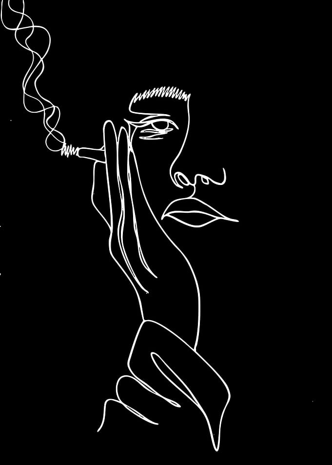Minimalist Line Art of Person Smoking