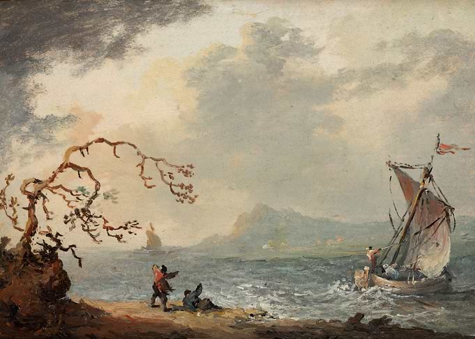 Seascape with Sailing Boat and Figures