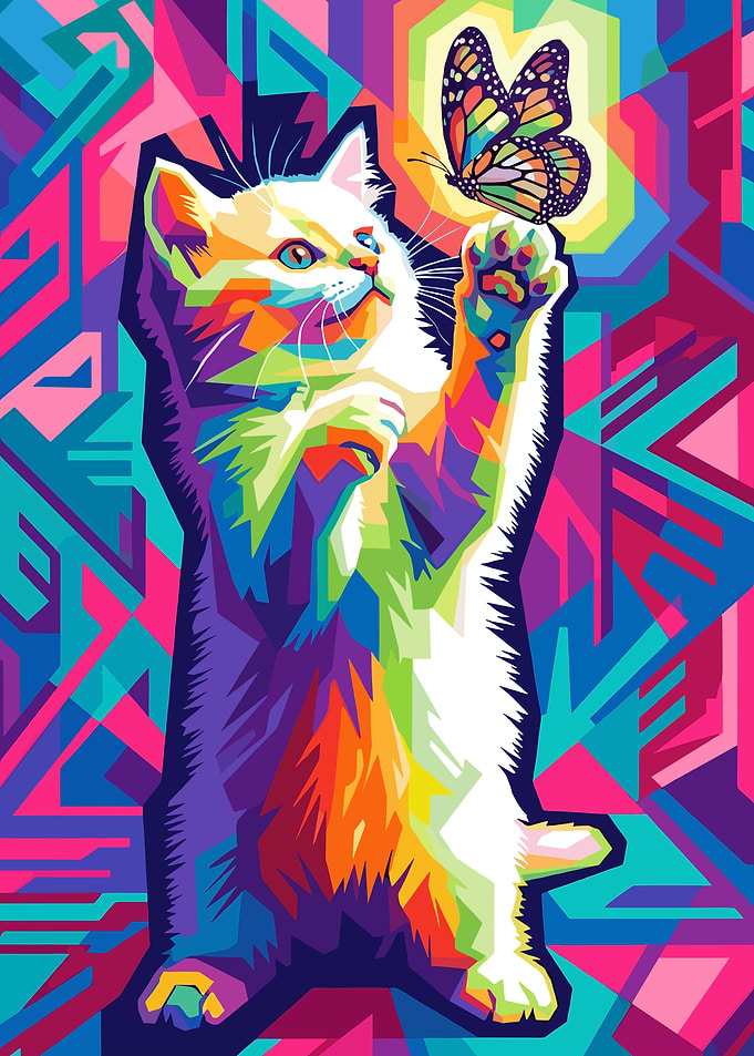Kitten Playing with Butterfly