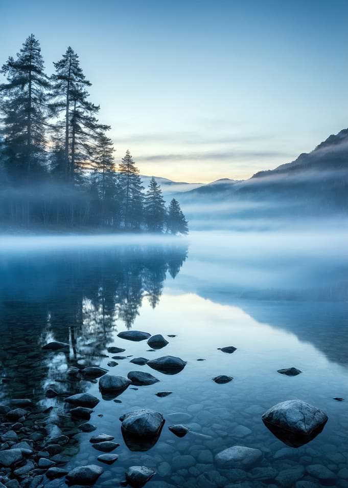 Misty Lake at Sunrise
