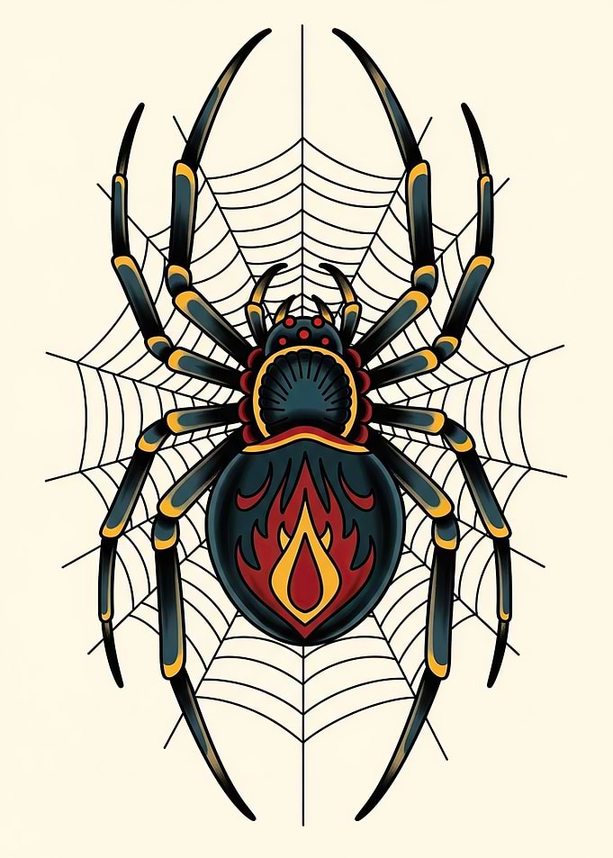 Spider on a Web Tattoo Design