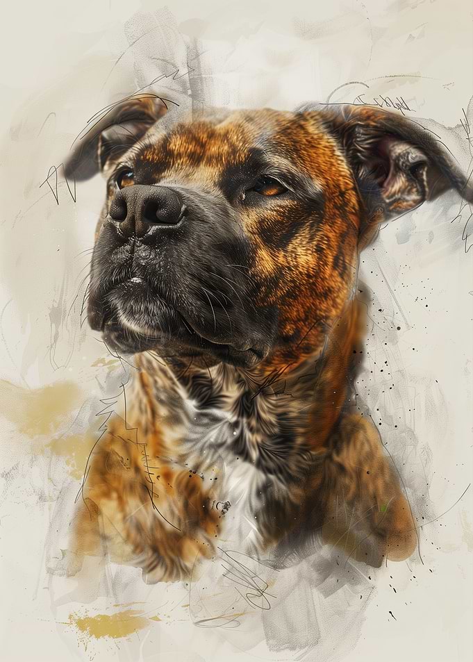 Brindle Dog Portrait Sketch