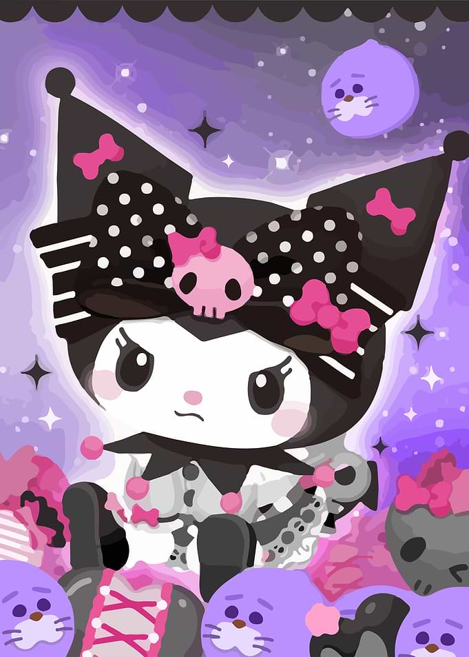 Kuromi and Friends in a Purple Dreamscape