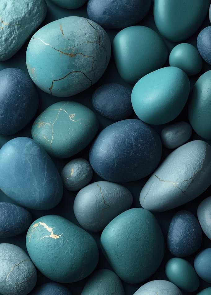 Turquoise and Blue Pebbles with Gold Veins