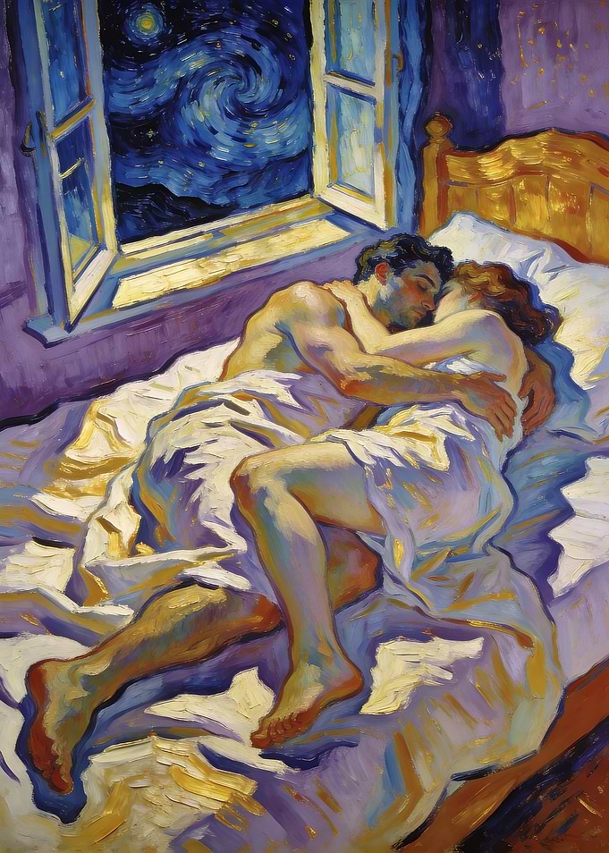 Couple Embracing Under Starry Night Sky